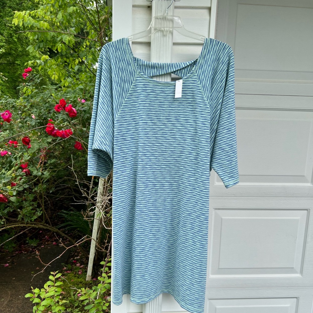 NWT T by Talbots Easy Blues Striped Fun Back Above Knee Dress